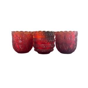 Vintage Faroy Ruby Red Amberina Votive Candle/Toothpick Holders 2.5"